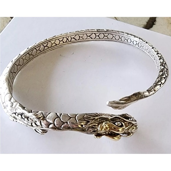 John Hardy Naga Kick Cuff With 18kt Yellow Gold Sterling Silver 20.3 Grams - Picture 2 of 8